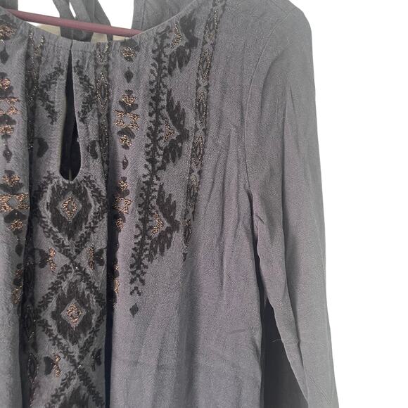Miss Me Women's Size Small Blue Linen Blend Boho Aztec Top - Picture 4 of 11